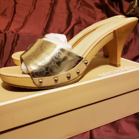 MICHAEL Michael Kors Shoes - Michael Kors Gold Mule Heel Slide